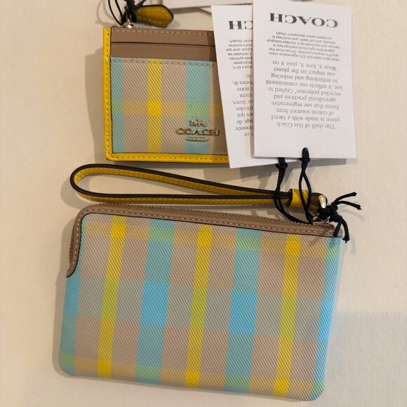 Coach Mini Skinny Id Case w wristlet/wallet /Plaid Print set/ yellow haze/ multi - Picture 3 of 16